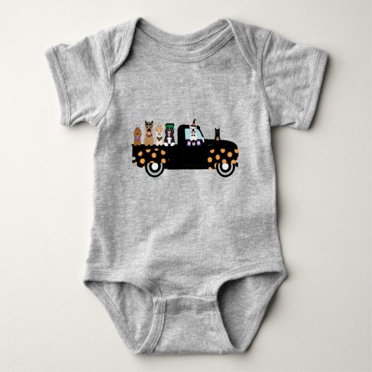 Halloween honden in een pick-up truck romper (Voorkant)