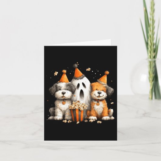 Halloween Honden Popcorn Feest Kaart (Voorkant)