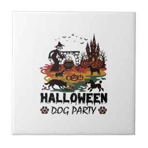 Halloween Hondenfeest Heksen Honden Pompoenen Kast Tegeltje