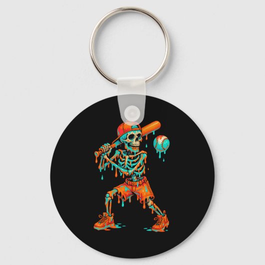 Halloween-honkbal skelet ijsdruppel honkbal sleutelhanger (Voorkant)