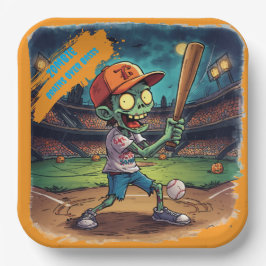 Halloween-honkbal, Zombie, Hersenen boven honken  Papieren Bordje