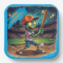 Halloween-honkbal, Zombie, Hersenen boven honken  Papieren Bordje