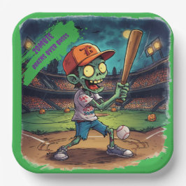 Halloween-honkbal, Zombie, Hersenen boven honken  Papieren Bordje