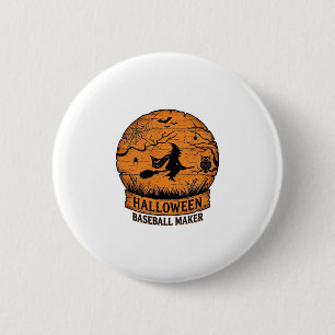 Halloween Honkbalk Maker Vliegende Heks Houten Maa Ronde Button 5,7 Cm