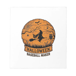 Halloween-honkbalmaker Vliegende Heks Houten Maan Notitieblok
