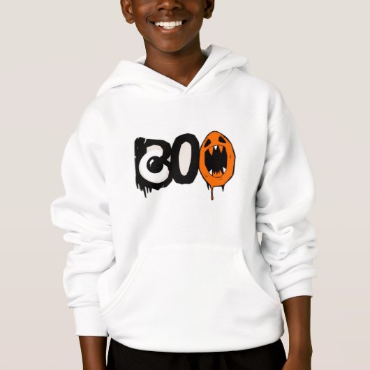 Halloween Hoodie kind – Unieke "BOO" Minimal Print (Voorkant)