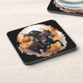 Halloween Hoofdloze Ruiter met Pompoenhoofd Bier Onderzetter (Linkerzijde)