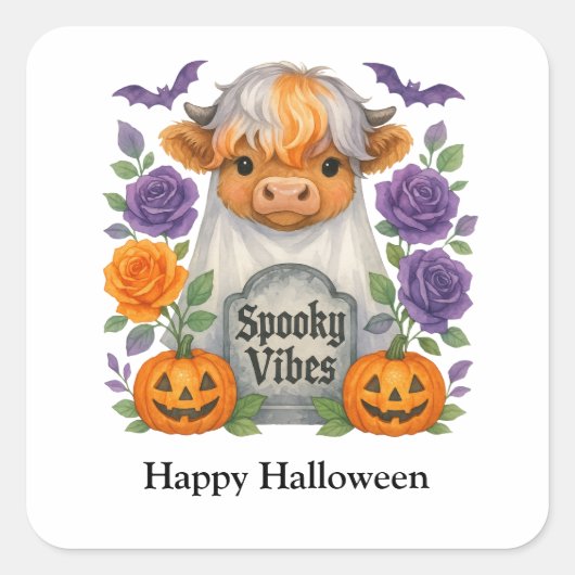 Halloween Hoogland Koe Geesten Cute Persoonlijk Vierkante Sticker (Voorkant)