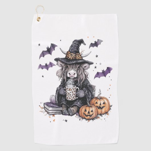Halloween Hoogland Koe Golfhanddoek (Voorkant)