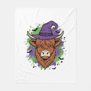 Halloween Hoogland Koe Heksenhoed Vintage Vector_1 Fleece Deken
