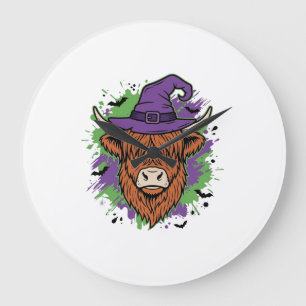 Halloween Hoogland Koe Heksenhoed Vintage Vector_1 Grote Klok
