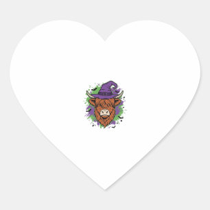 Halloween Hoogland Koe Heksenhoed Vintage Vector_1 Hart Sticker