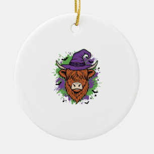 Halloween Hoogland Koe Heksenhoed Vintage Vector_1 Keramisch Ornament