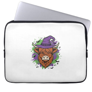 Halloween Hoogland Koe Heksenhoed Vintage Vector_1 Laptop Sleeve