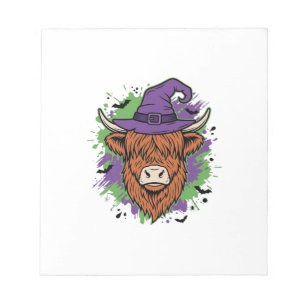Halloween Hoogland Koe Heksenhoed Vintage Vector_1 Notitieblok