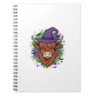 Halloween Hoogland Koe Heksenhoed Vintage Vector_1 Notitieboek