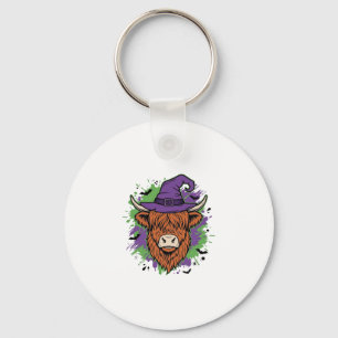 Halloween Hoogland Koe Heksenhoed Vintage Vector_1 Sleutelhanger