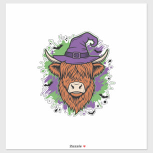 Halloween Hoogland Koe Heksenhoed Vintage Vector_1 Sticker