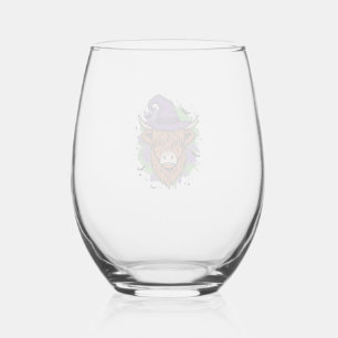 Halloween Hoogland Koe Heksenhoed Vintage Vector_1 Wijnglas Zonder Voet