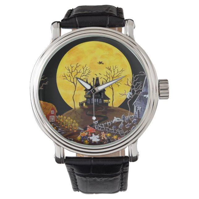 Halloween, horloge, geesten, kerkhof, katten, heks horloge (Voorkant)
