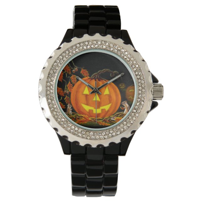 Halloween, horloge, Jack-O-Lanterns, chipmunks, he Horloge (Voorkant)