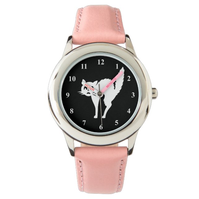 Halloween horloge voor meisjes | Bang kattenontwer (Voorkant)