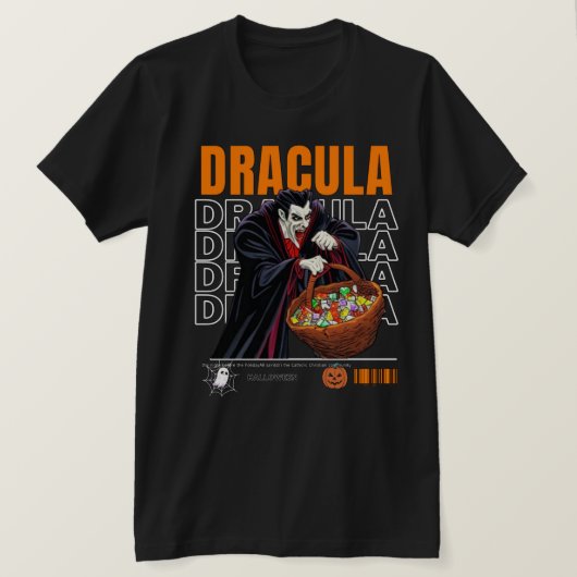 Halloween horror 2024, Dracula verzamelt snoep T-shirt (Design voorkant)