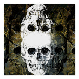 Halloween Horror - 3 Skulls Graffiti Burst Perfect Poster