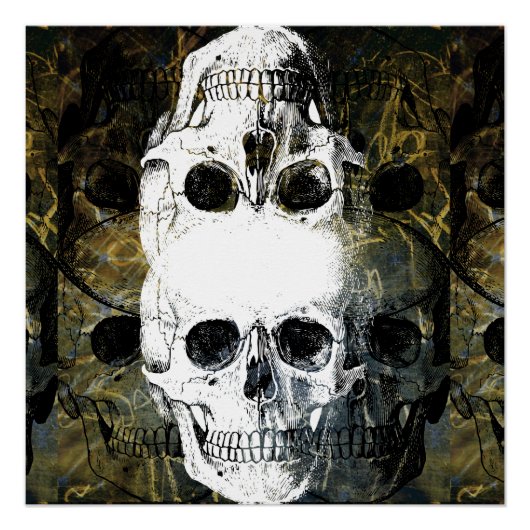 Halloween Horror - 3 Skulls Graffiti Burst Perfect Poster (Voorkant)