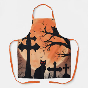 Halloween Horror Eerie Graveyard Black Cats Schort