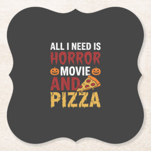 Halloween Horror Film en Pizza Typografie Kartonnen Onderzetters