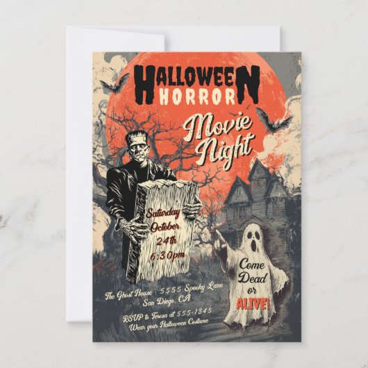 Halloween Horror Film Night Retro Poster Kaart (Voorkant)