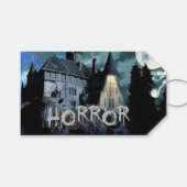 Halloween Horror hauned House Scary Blue Night Cadeaulabel (Voorkant (Horizontaal))