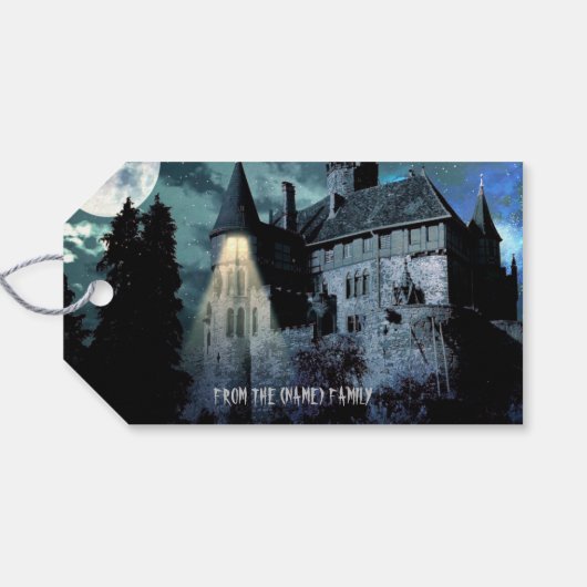 Halloween Horror hauned House Scary Blue Night Cadeaulabel (Achterkant Horizontaal)