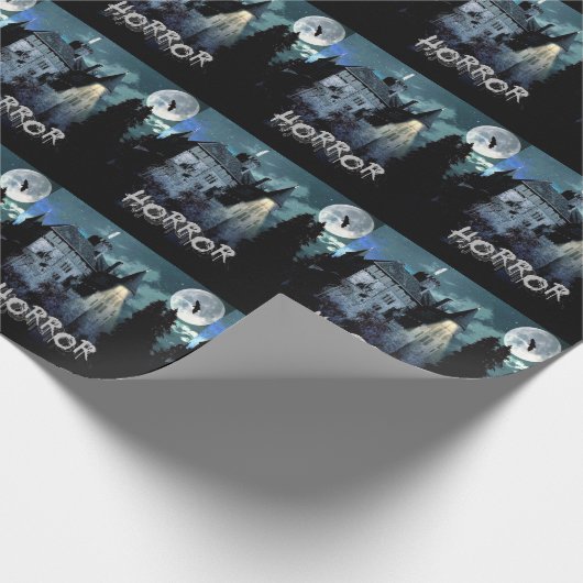 Halloween Horror hauned House Scary Blue Night Cadeaupapier (Hoek)