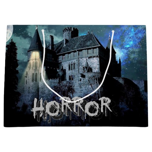 Halloween Horror hauned House Scary Blue Night Groot Cadeauzakje (Voorkant)