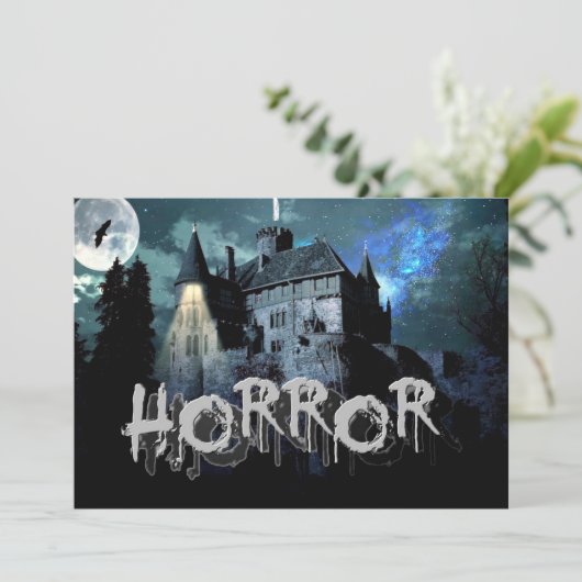 Halloween Horror hauned House Scary Blue Night Kaart (Staand voorkant)