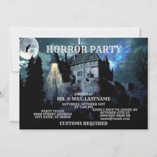 Halloween Horror hauned House Scary Blue Night Kaart (Achterkant)