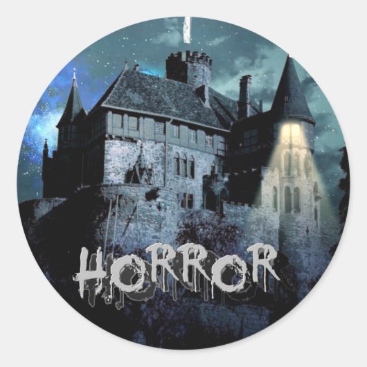 Halloween Horror hauned House Scary Blue Night Ronde Sticker (Voorkant)