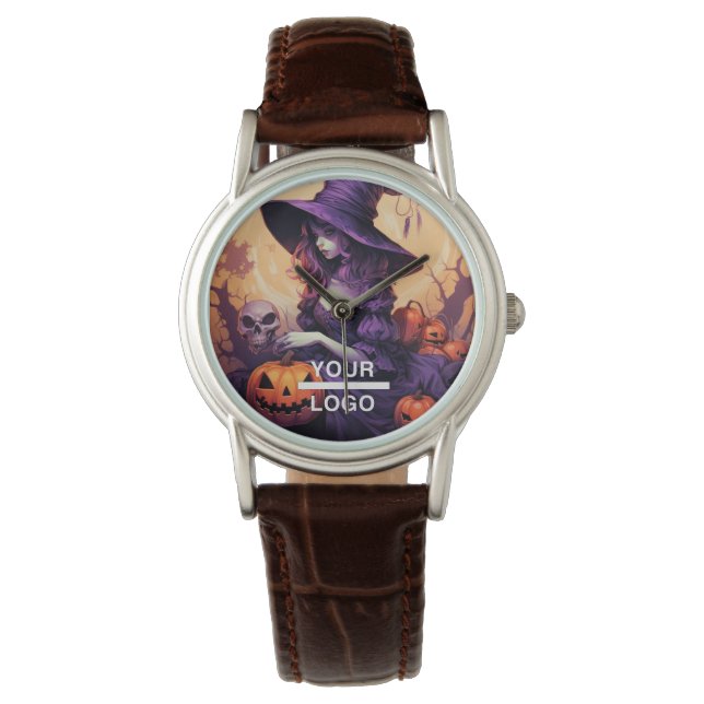 Halloween Horror Heks Zakelijk Logo Watch Horloge (Voorkant)