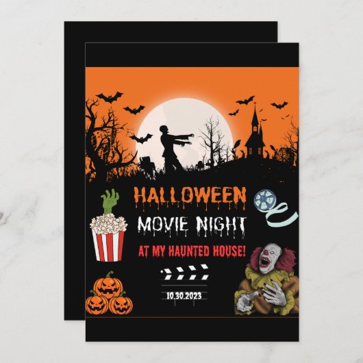 Halloween Horror Movie Night Party Invitation Bedankkaart (Voorkant / Achterkant)