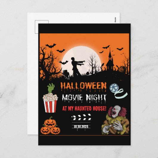 Halloween Horror Movie Night Party Invitation Feestdagenkaart (Voorkant / Achterkant)