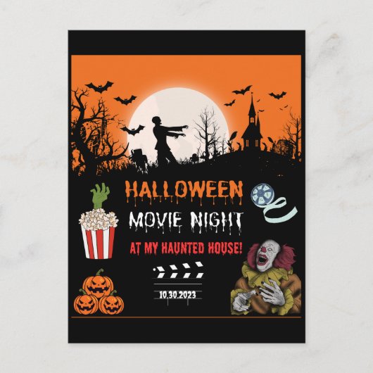 Halloween Horror Movie Night Party Invitation Feestdagenkaart (Voorkant)