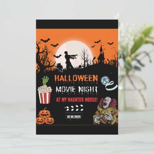 Halloween Horror Movie Night Party Invitation Kaart (Staand voorkant)