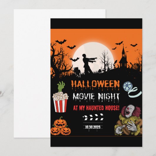 Halloween Horror Movie Night Party Invitation Kaart (Voorkant / Achterkant)
