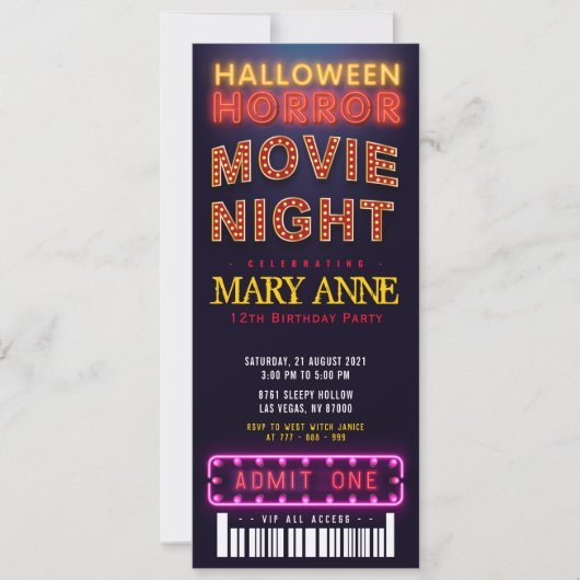 Halloween Horror Movie Party Ticket Pass Birthday Kaart (Voorkant)