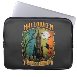 Halloween Horror Night Spoken Huis Heks Volle Maan Laptop Sleeve