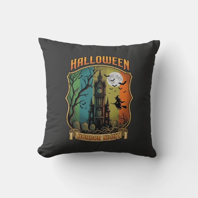 Halloween Horror Night Spokenhuis Heks Volle Maan Kussen (Voorkant)