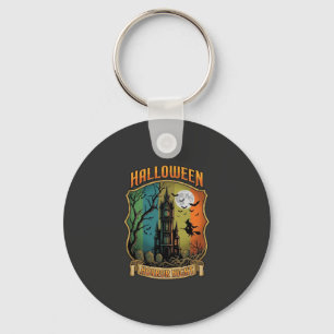 Halloween Horror Night Spokenhuis Heks Volle Maan Sleutelhanger