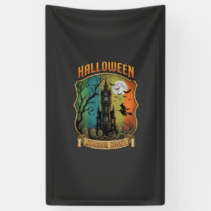 Halloween Horror Night Spokenhuis Heks Volle Maan Spandoek